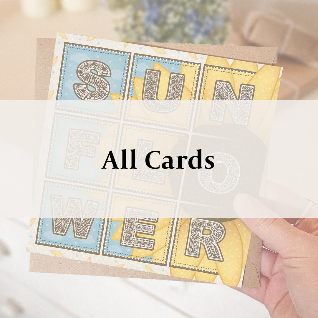 blue and yellow sunflower card with 'All Cards' text overlay