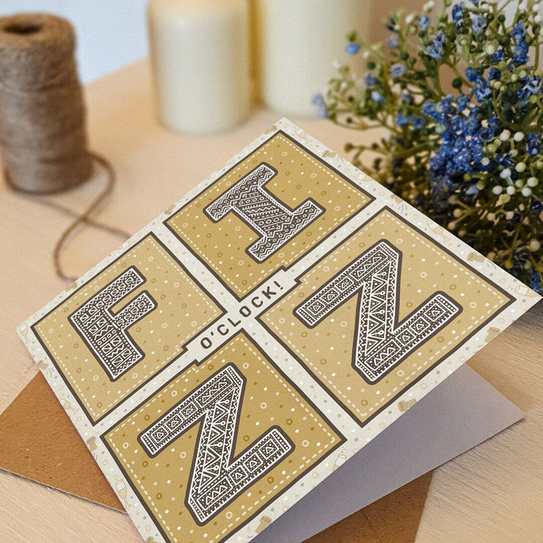 Gold fizz o'clock prosecco congratulations card Typographic unique congratulations card for her Printed on FSC-certified card with kraft brown recycled envelope Blank inside