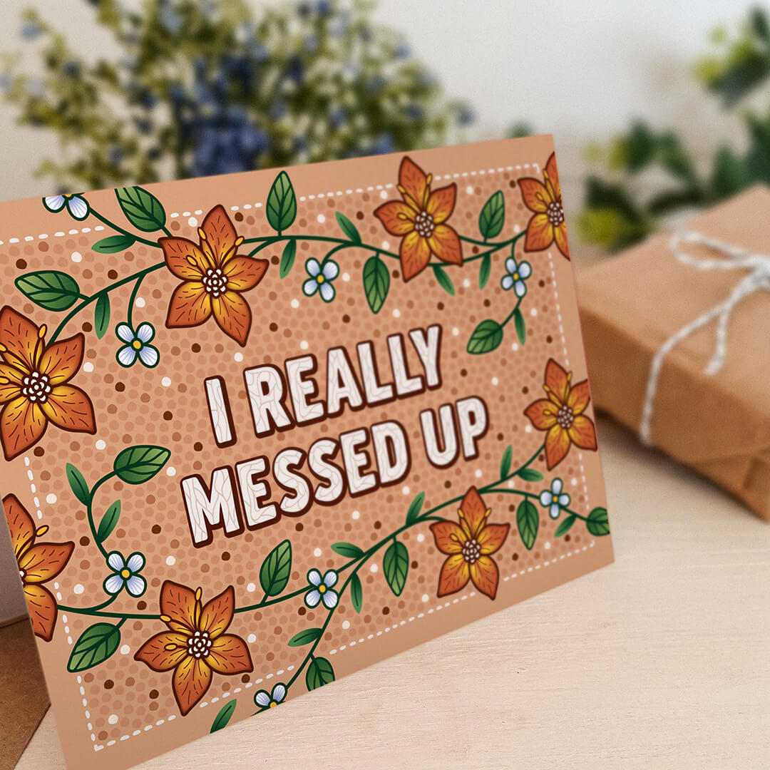 orange i really messed up card part of the pastel spring floral greeting card multipack blank inside recycled kraft brown envelope