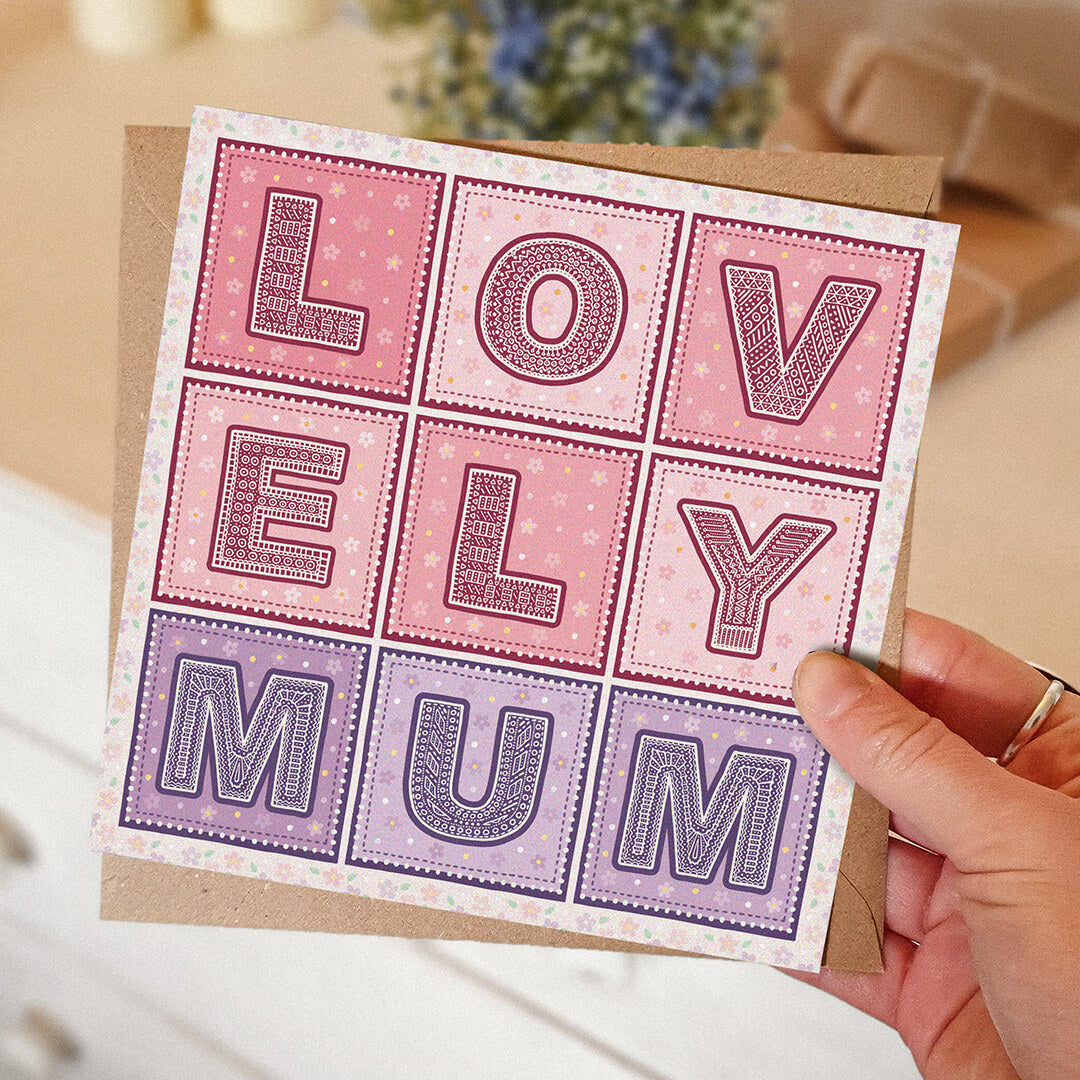 pink and lilac floral mothers day card with lovely mum message. Supplied with a recycled kraft brown envelope