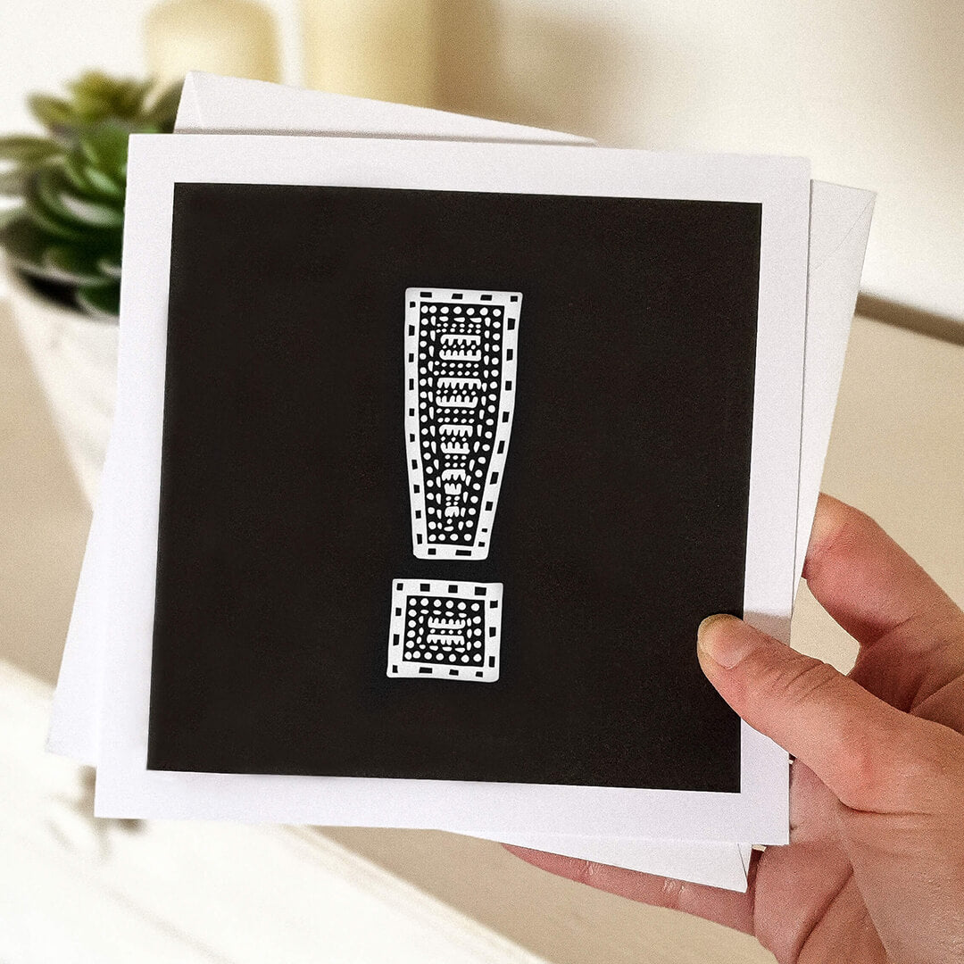 Monochrome Exclamation mark card Modern black white typographic design Black white punctuation illustration