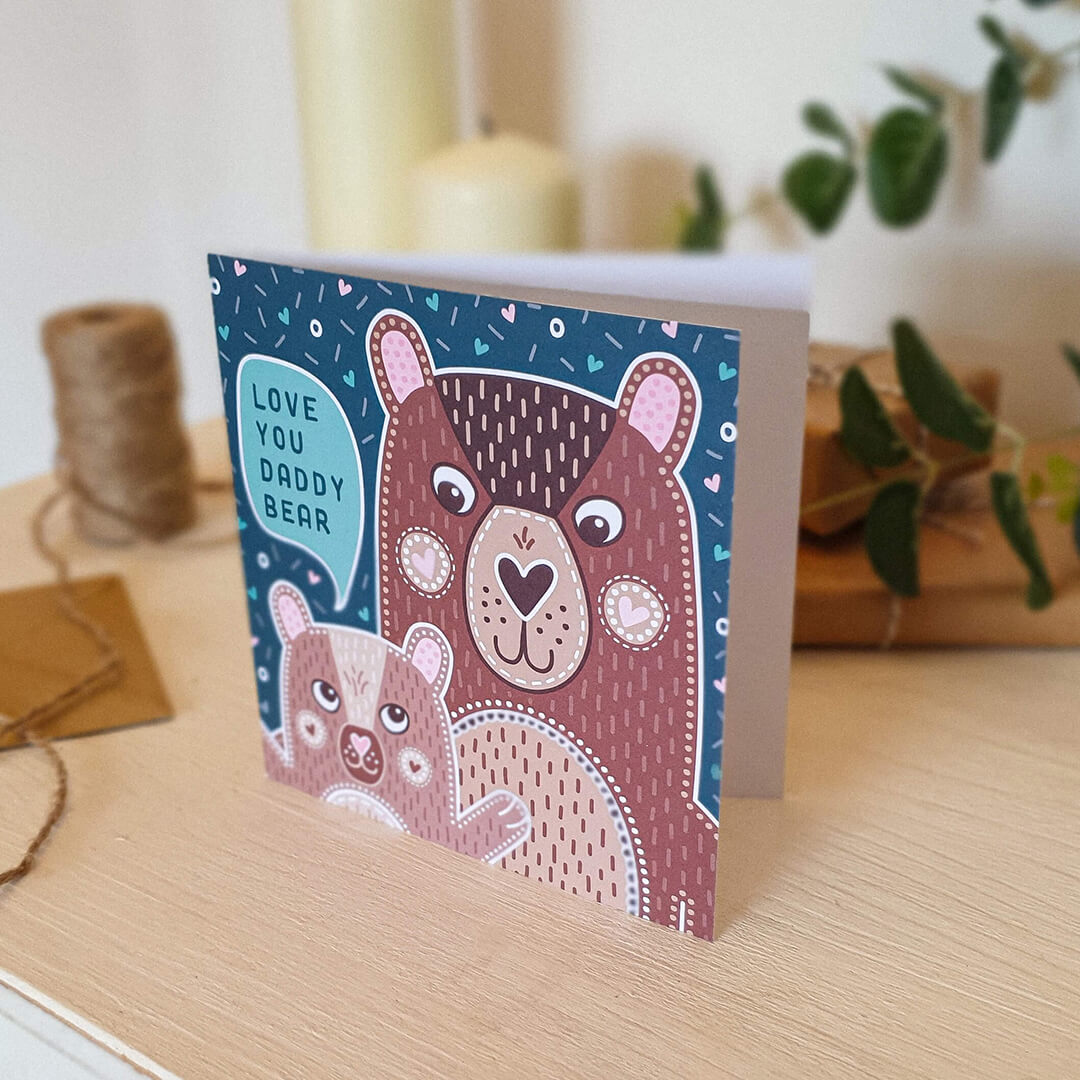 Daddy Bear Cute Father's Day card for new dad featuring 'love you daddy bear' message and supplied with recycled kraft brown envelope