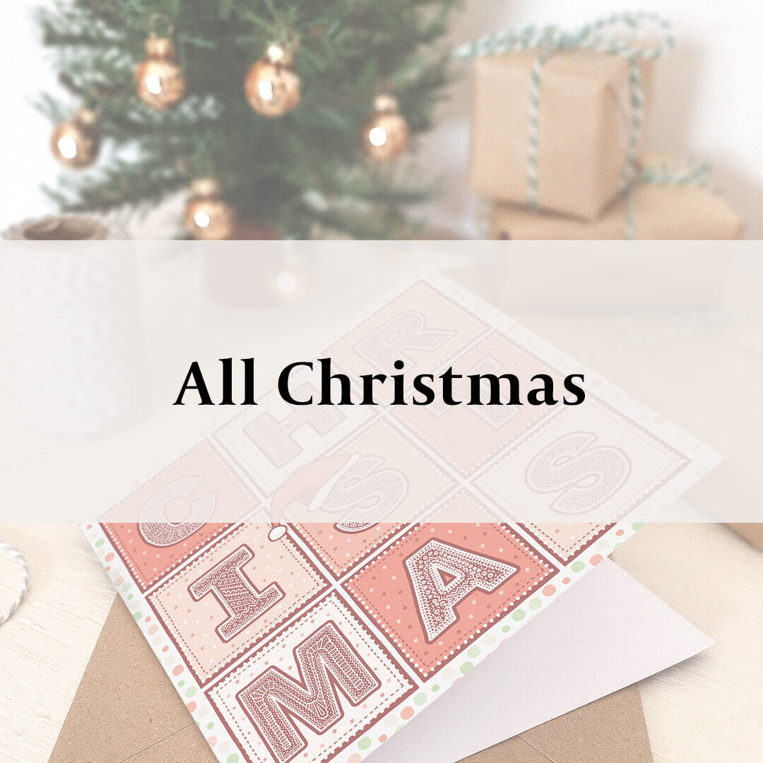 red typographic christmas card with 'All Christmas' text overlay