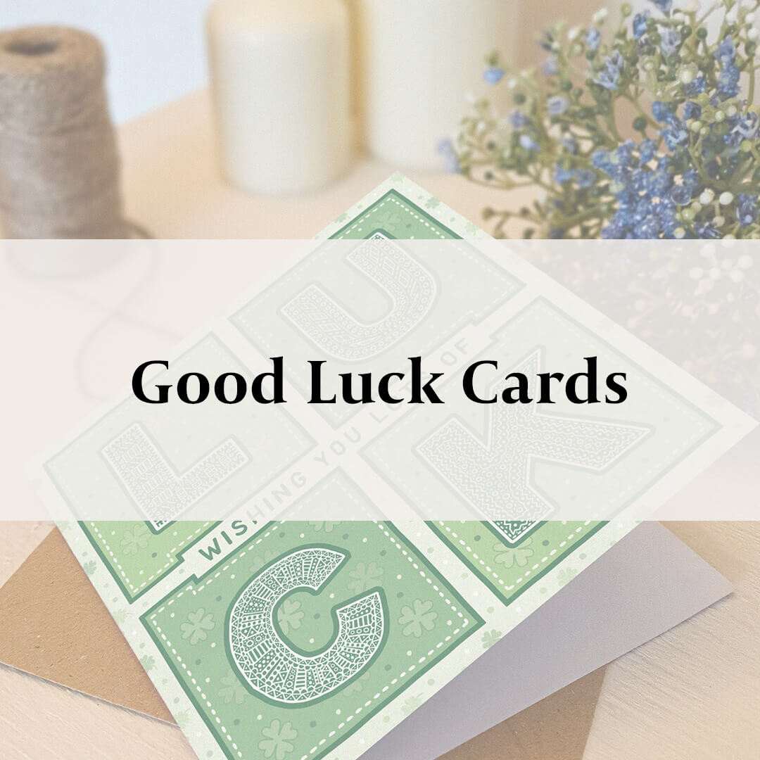 green good luck card with 'Good Luck Cards' text overlay