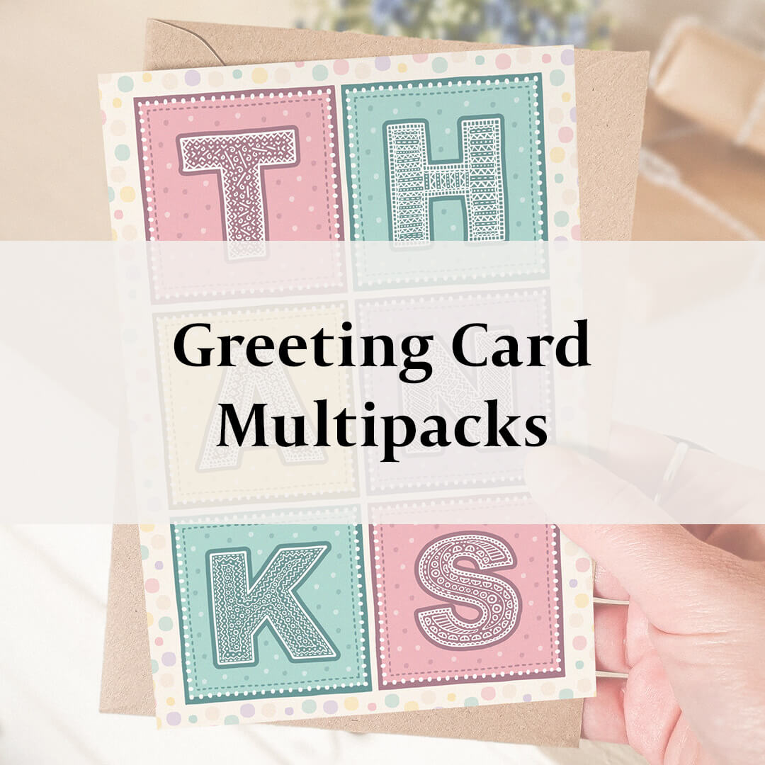 Colourful thank you card with 'Greeting Card Multipacks' text overlay
