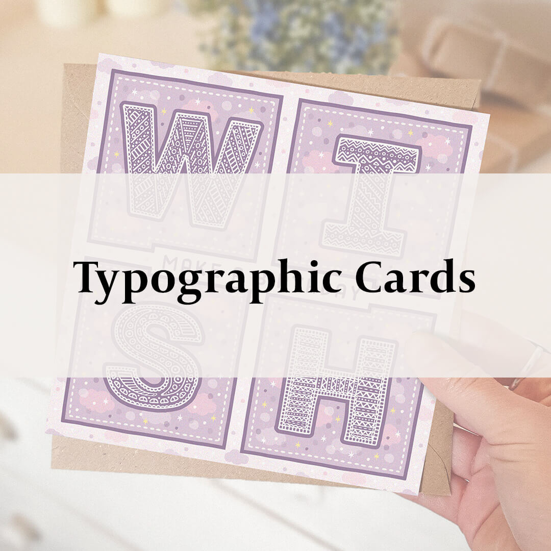 purple birthday card with 'Typographic Cards' text overlay