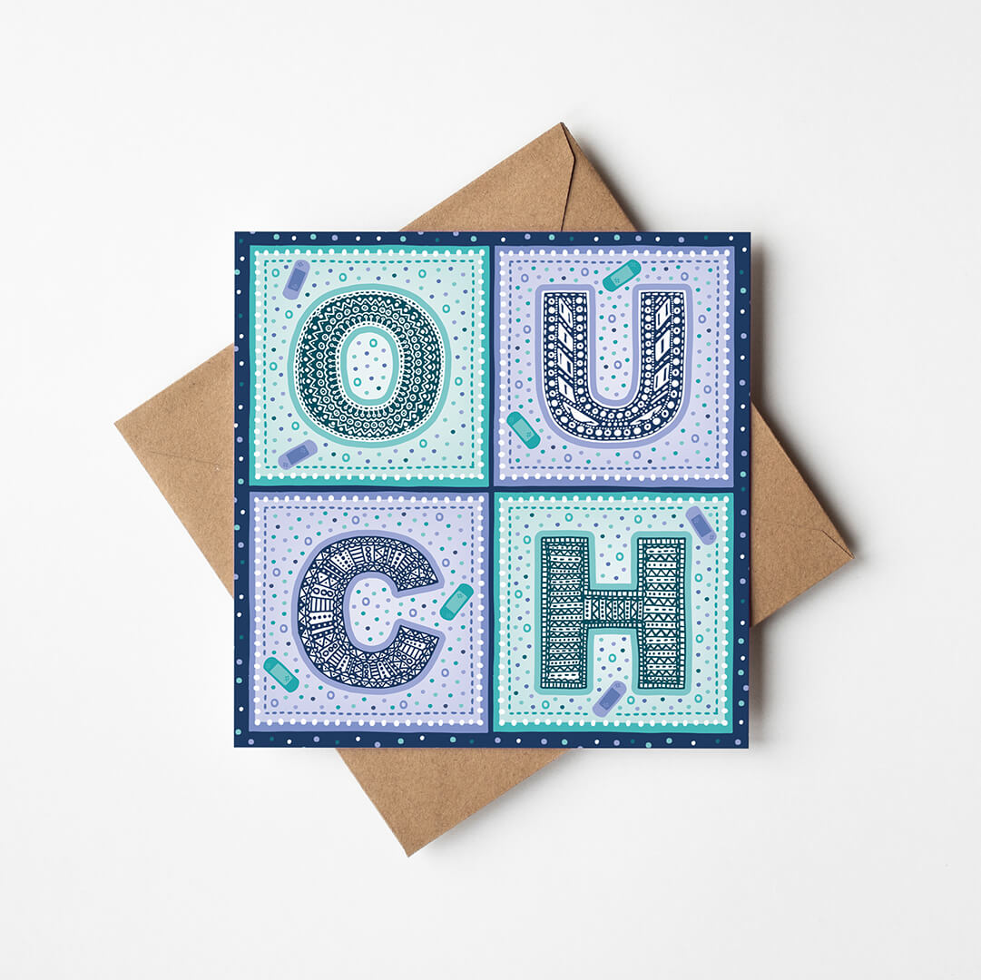 purple and turquoise typographic get well soon card unique get well soon card for friends Printed on FSC-certified card and supplied with a recycled kraft brown envelope