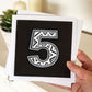 Unique fifth birthday card Childrens age birthday cards featuring modern black and white illustration Blank inside
