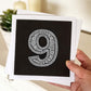 Unique ninth birthday card Childrens age birthday cards featuring modern black and white illustration Blank inside