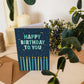 fun typographic birthday card for men Unique blue and green candles birthday card Printed on FSC-certified card and supplied with a kraft brown recycled envelope