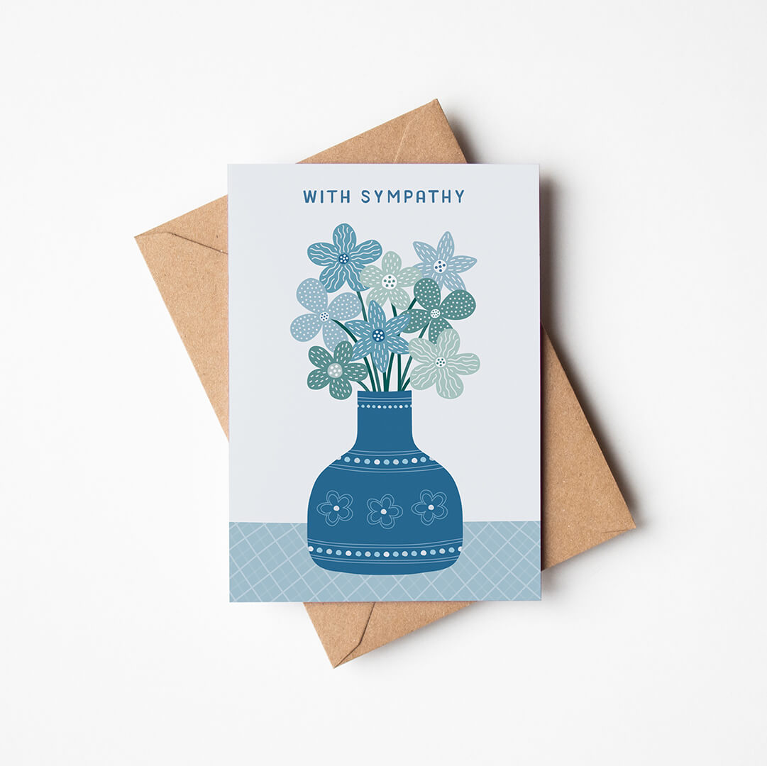 blue floral with sympathy card with recycled kraft brown envelope
