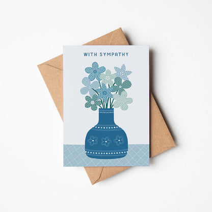 blue floral with sympathy card with recycled kraft brown envelope