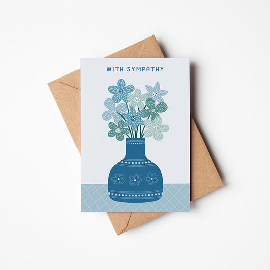 blue floral with sympathy card with recycled kraft brown envelope