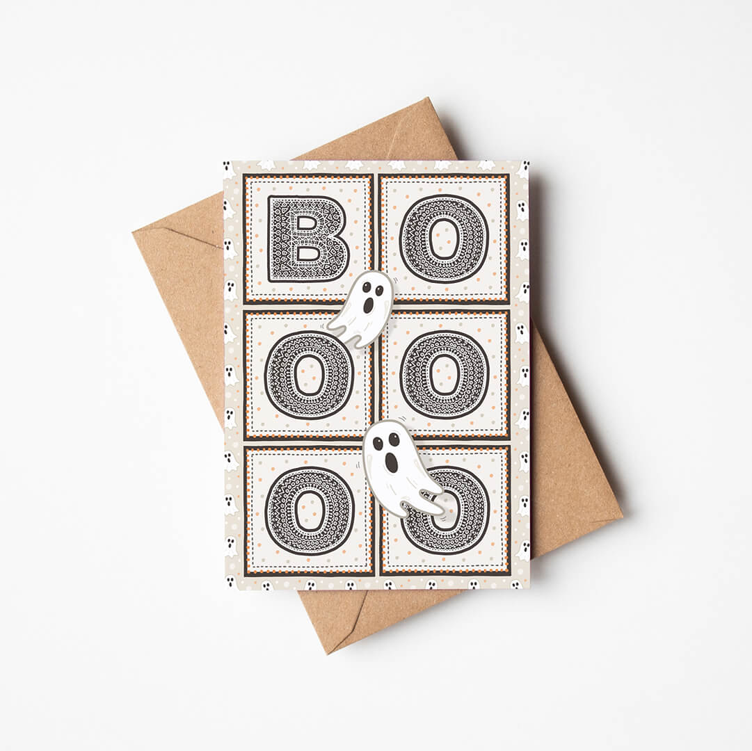 booooo typographic ghost halloween card Printed on fsc-certified card Blank inside