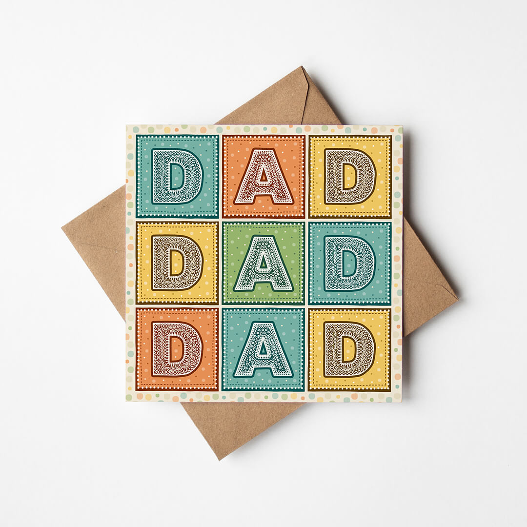 colourful typographic father's day card Printed on fsc-certified card Blank inside