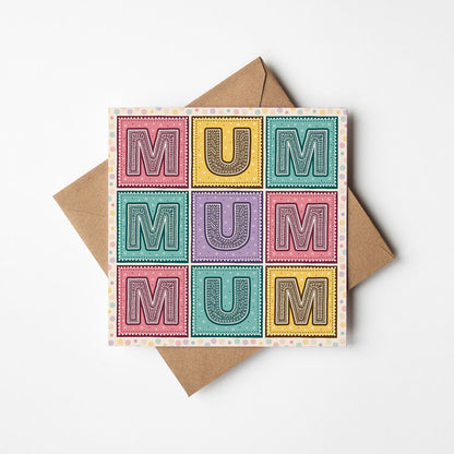 colourful typographic mother's day card Printed on fsc-certified card Blank inside