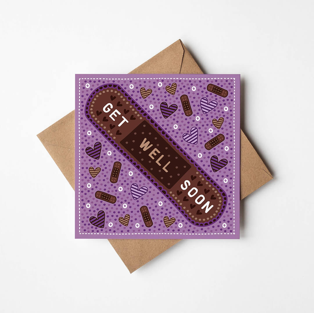 Purple cute get well soon card Unique get well soon card for friend Supplied with a kraft brown recycled envelope Blank inside