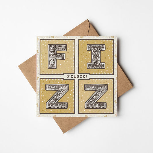 Fizz o'clock prosecco congratulations card Unique typographic congratulations card for friend Printed on FSC-certified card with kraft brown recycled envelope Blank inside