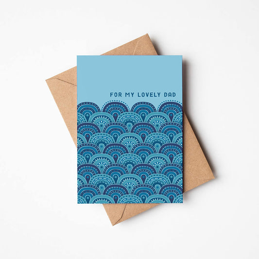 blue waves father's day card with 'for my lovely dad' message supplied with kraft brown recycled envelope