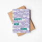Green and Purple Happy New Home card featuring brick illustrations Unique New Home card Blank inside Recycled kraft brown envelope