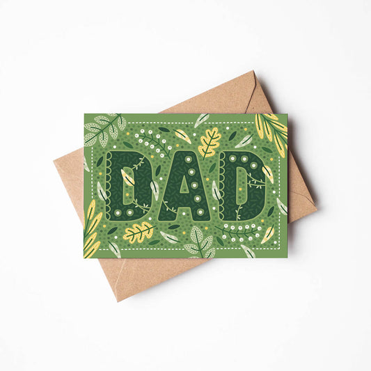 green leaves botanical dad father's day card featuring green leaf and botanical illustrations