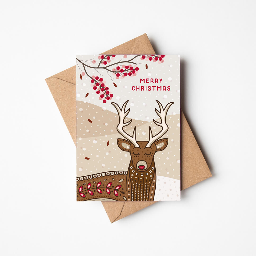 Unique illustrated stag Christmas card Printed on FSC certified card Blank inside