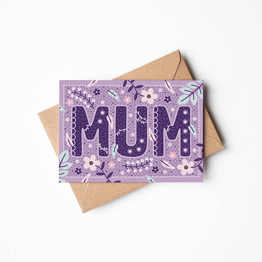 Lilac floral botanical mother's day card featuring lilac and pink botanical illustrations Unique mother's day card Blank inside Recycled kraft brown envelope