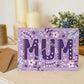 lilac floral botanical mum card with floral illustrations perfect for mother's day blank inside recycled kraft brown envelope