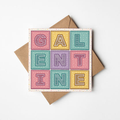 Pastel pink yellow turquoise purple Galentine's Day card Unique typographic Galentines Day card for friends Printed on FSC-certified card with kraft brown recycled envelope Blank inside