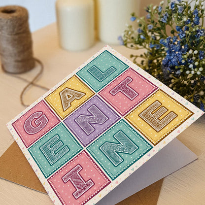 Pastel pink yellow turquoise purple typographic Galentine's Day card Cute female friendship greeting card Printed on FSC-certified card with kraft brown recycled envelope Blank inside