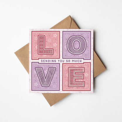 Pink and lilac thinking of you card Typographic pink thinking of you card Printed on fsc-certified card Blank inside