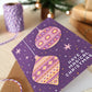 purple christmas card with bauble illustrations and have a magical christmas message Part of the pink and purple disco bauble christmas card multipack Blank inside Supplied with kraft brown recycled envelopes