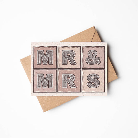 Pink cream Mr & Mrs wedding card Unique typographic wedding card Printed on FSC-certified card with kraft brown recycled envelope Blank inside