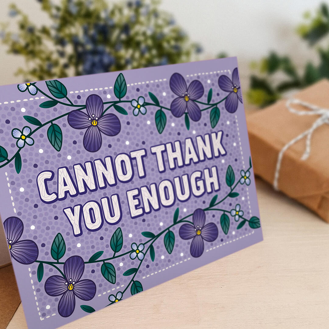 unique and thoughtful thank you card purple floral thank you card featuring beautiful floral illustrations Printed on FSC certified card and supplied with a recycled kraft brown envelope