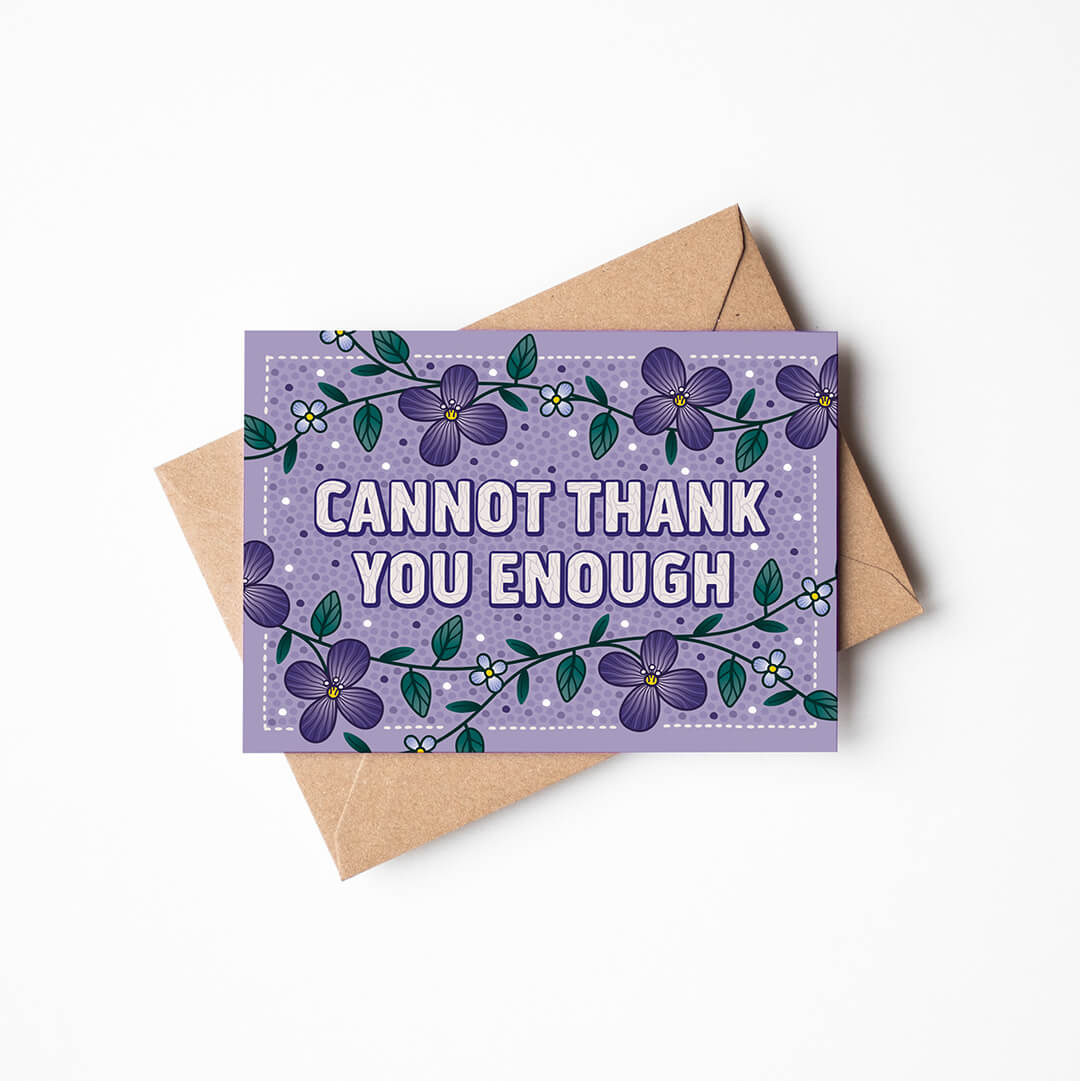 purple floral thank you card floral cannot thank you enough card Printed on FSC-certified card and supplied with a recycled kraft brown envelope
