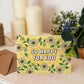 Yellow floral congratulations card with illustrated daisy flowers and so happy for you message Blank inside Recycled kraft brown envelope