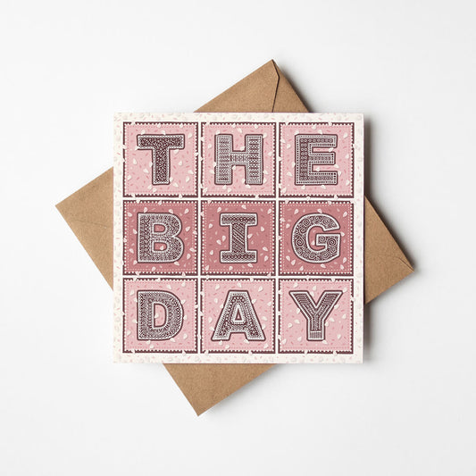 Pink typographic wedding card Printed on FSC-certified card Blank inside