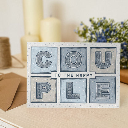 unique blue typographic wedding card Supplied with kraft brown recycled envelope Blank inside