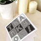 lifestyle shot of black and white unique thank you card Typographic thank you card Blank inside