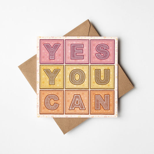 pink yellow and orange colourful yes you can encouragement card