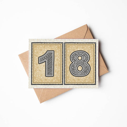 unique black and gold 18th birthday card with kraft brown recycled envelope