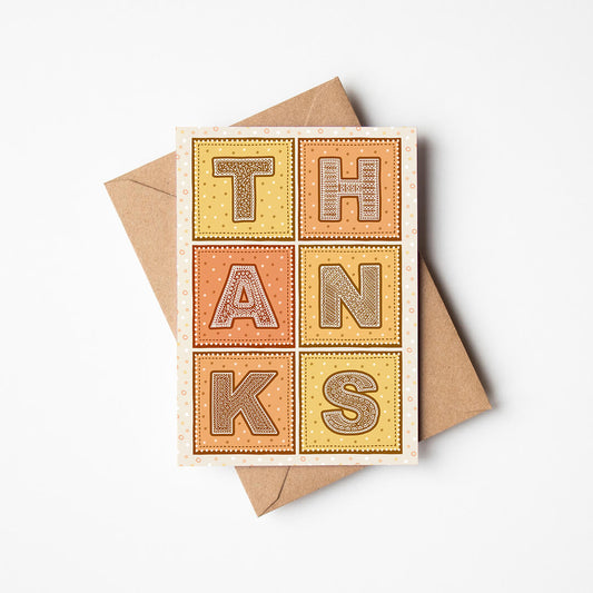 Yellow and orange typographic thank you card Printed on FSC-certified card Blank inside