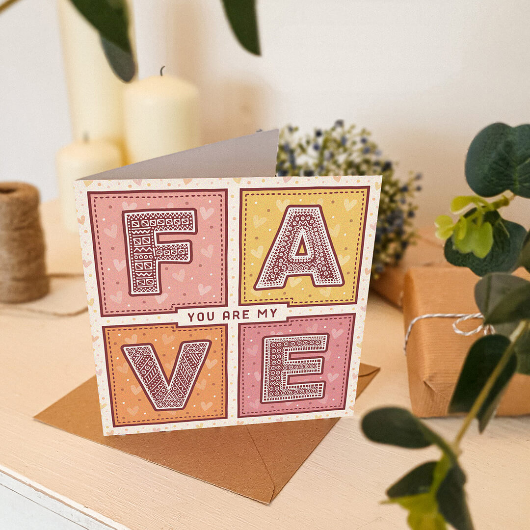 Cute and modern Valentines day card for partner You are my fave cute Valentines day card Printed on FSC-certified card with kraft brown recycled envelope Blank inside