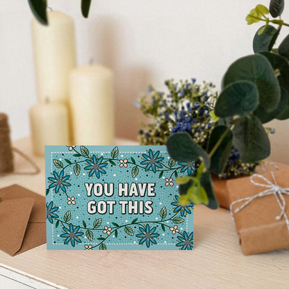 turquoise floral encouragement card with you have got this message blank inside recycled kraft brown envelope