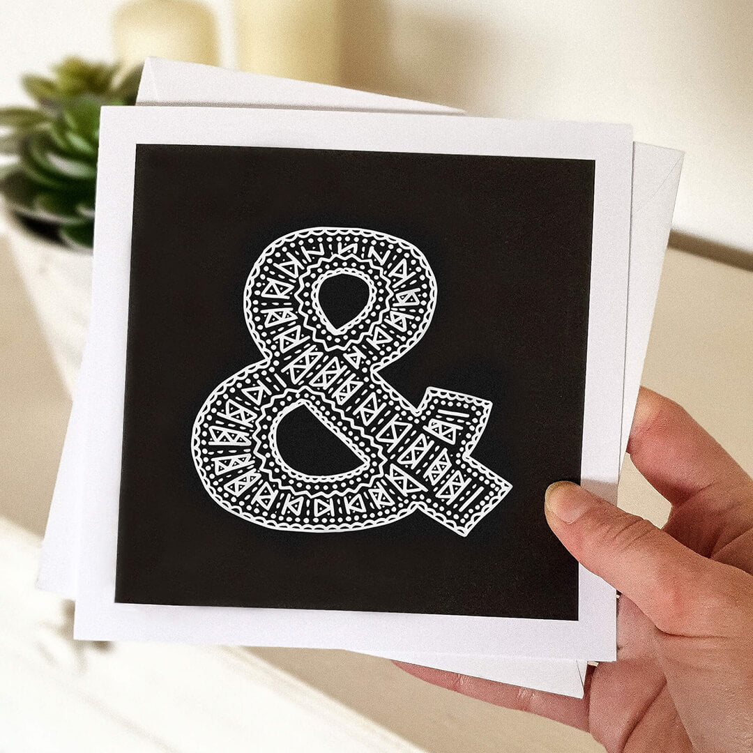 Monochrome Ampersand card Modern black white typographic design Black white punctuation illustration