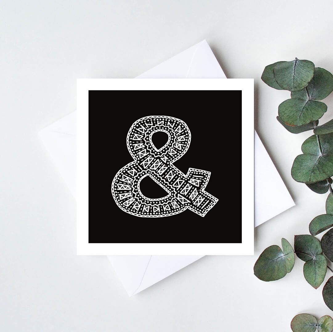 Black white ampersand card Ampersand illustration Unique modern typographic design Blank inside