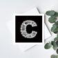 Unique monochrome letter C card Patterned typographic greeting card Black white initial cards Blank inside