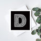 Unique monochrome letter D card Patterned typographic greeting card Black white initial cards Blank inside