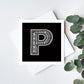 Unique monochrome letter P card Patterned typographic greeting card Black white initial cards Blank inside