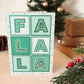 Typographic Fa La La Christmas card Kraft Brown recycled envelope Green modern contemporary Christmas card design